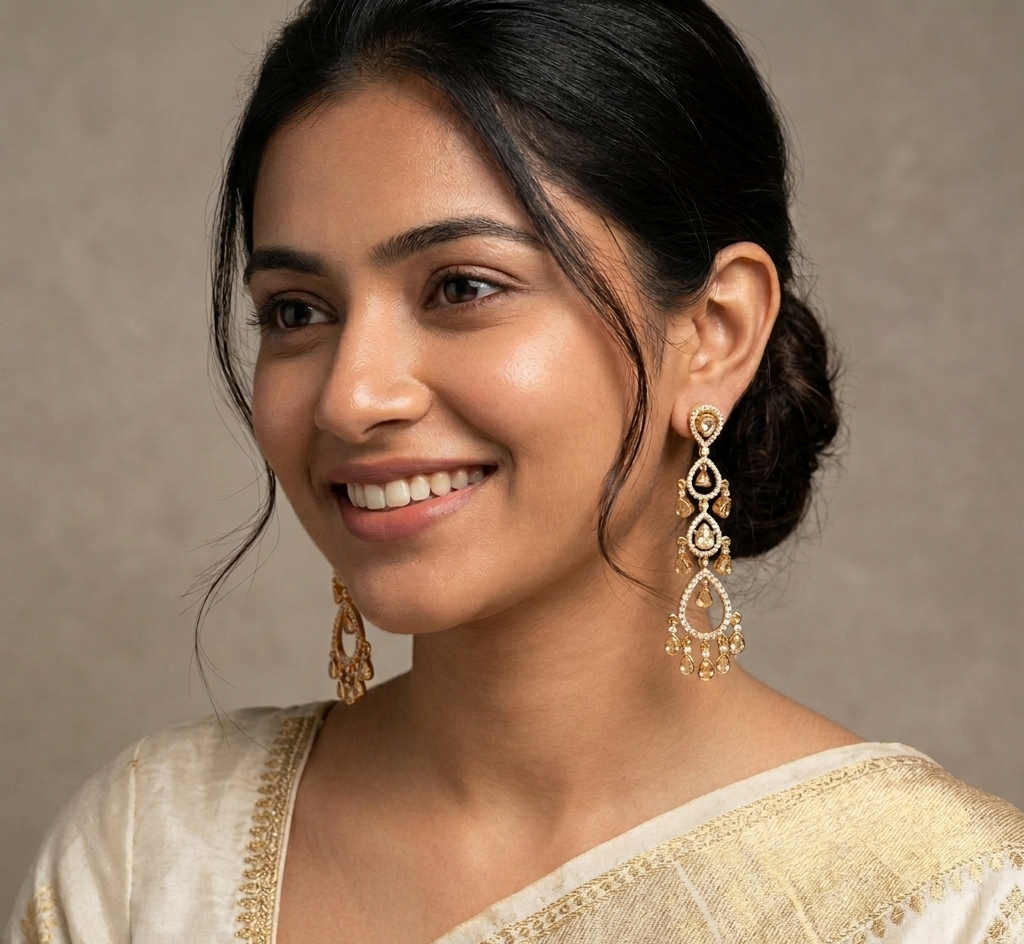 Moissanite Gold Plated Dangler Earring