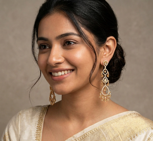 Moissanite Gold Plated Dangler Earring