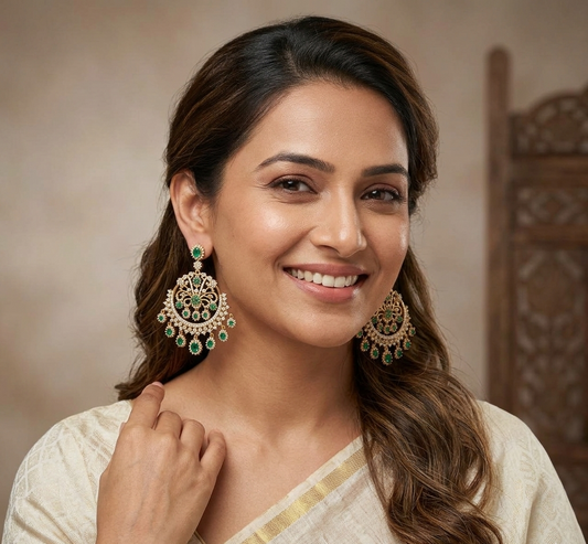 Emerald Antique Gold Plated Chandbali Earring