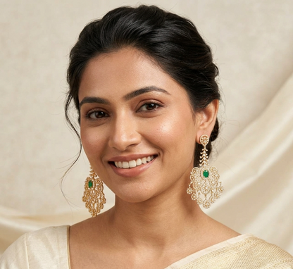 Gold Plated Emerald Floral Earring
