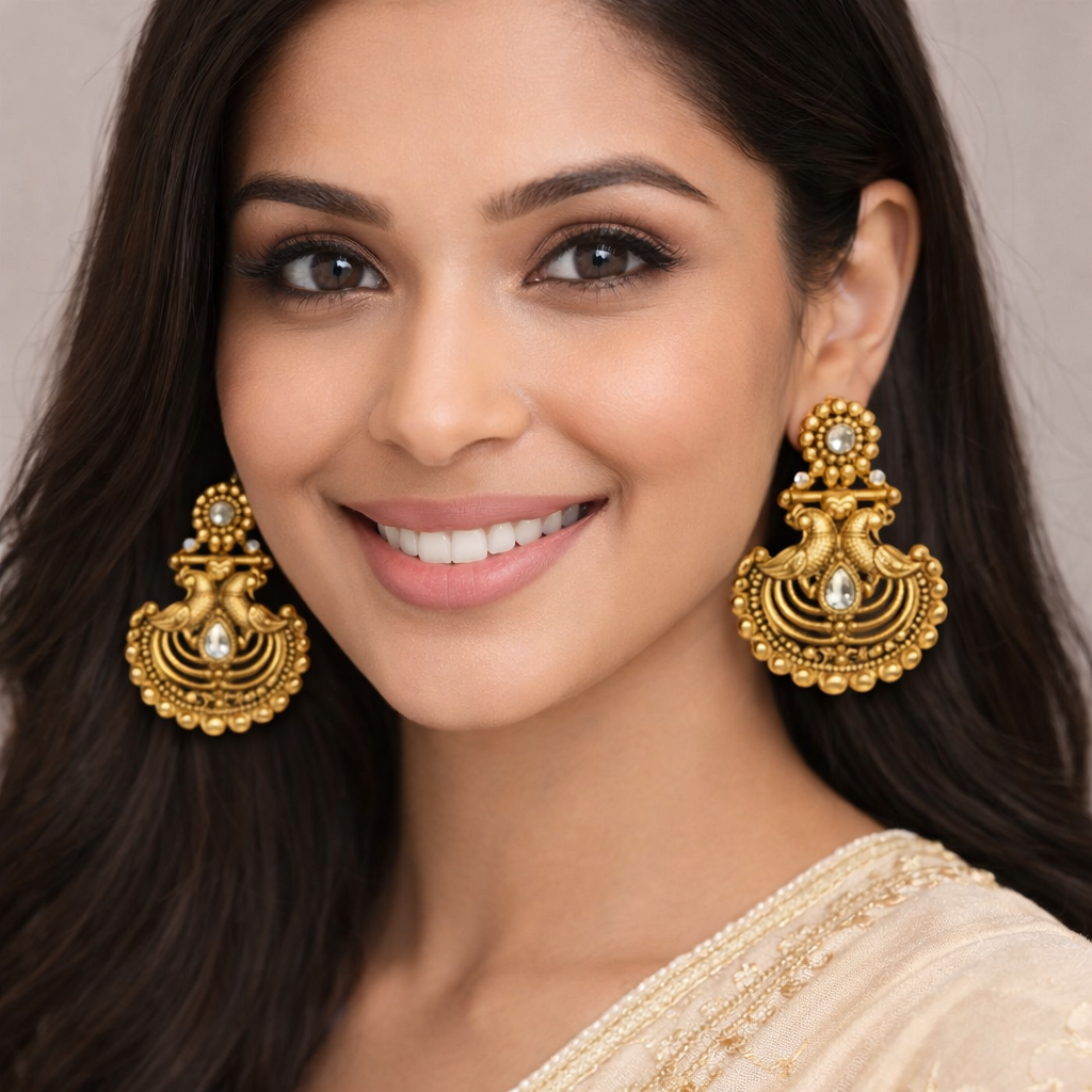 Gold Plated peacock Latest design earring.