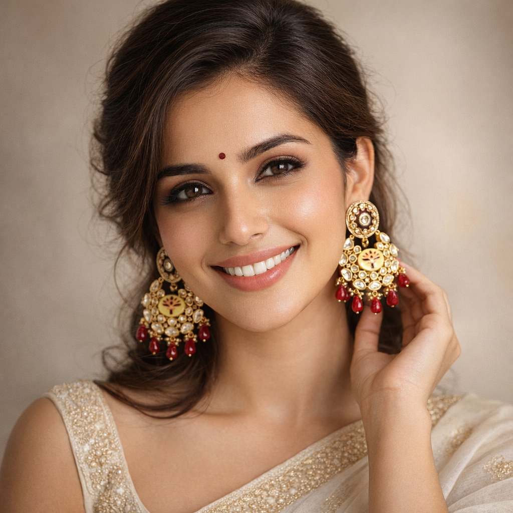Ruby Gold Plated Moissanite Chand Bali