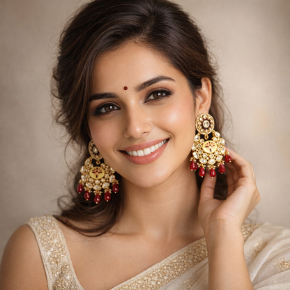 Ruby Gold Plated Moissanite Chand Bali