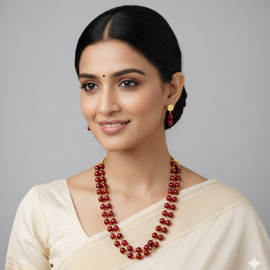 Ruby Double Layer Necklace Set