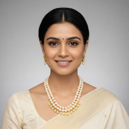 Light Pink Pearl Drop Kundan Necklace Set