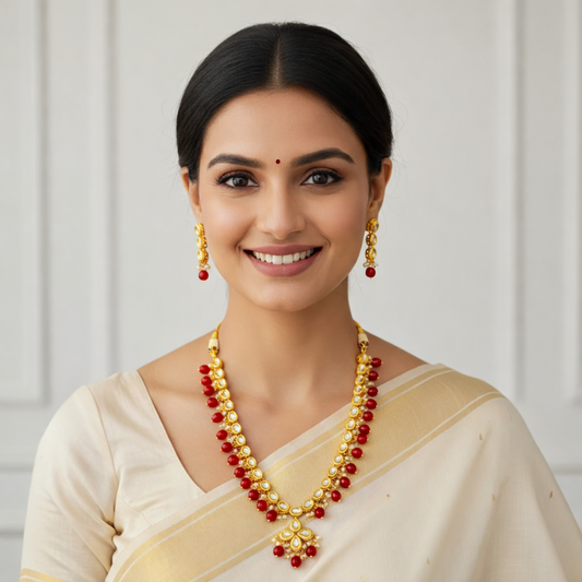 Kundan Ruby Pearl Necklace Set