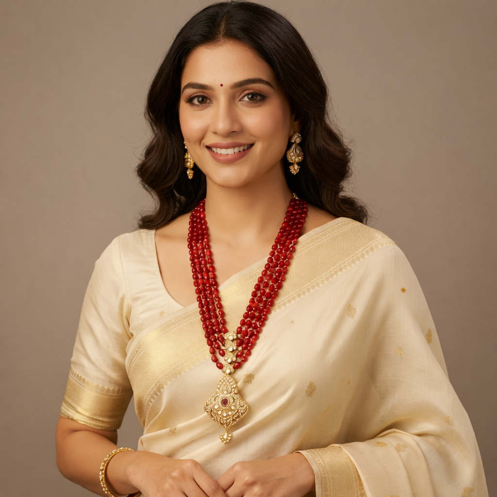Moissanite Kundan long Ruby Necklace Set