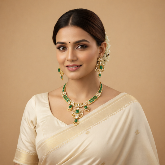 Moissanite Green Antique Hasli Necklace Set