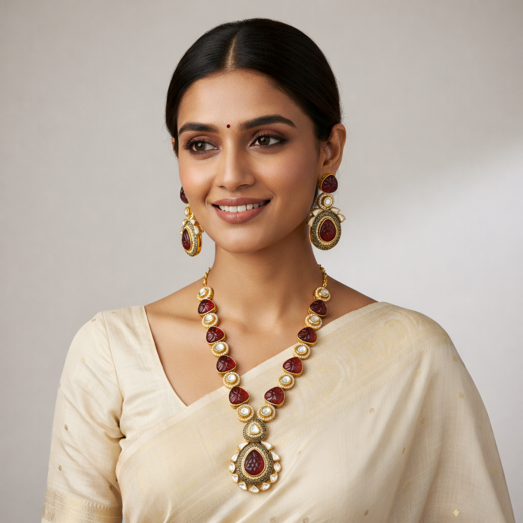 Ruby Gold Plated Sabyasachi Necklace Set