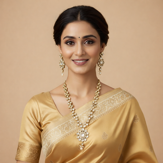 Kundan Flower Design Long Necklace Set