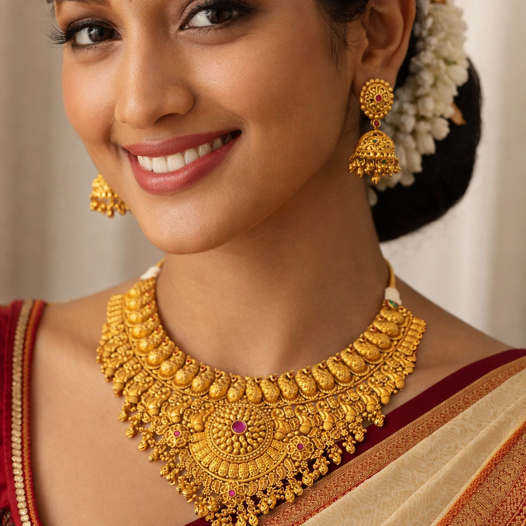 Gold Plated Antique Traditional Heavy Necklace Set