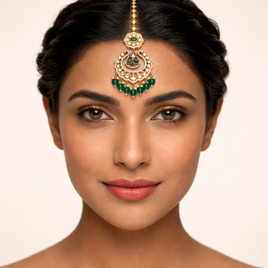 Moissanite Diamond Mangtika with Emerald Drop