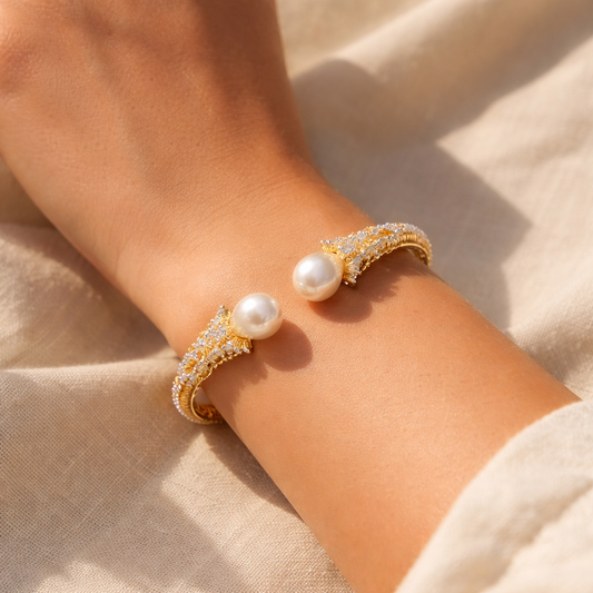 Pearl A.D Gold Plated Openable Bracelet