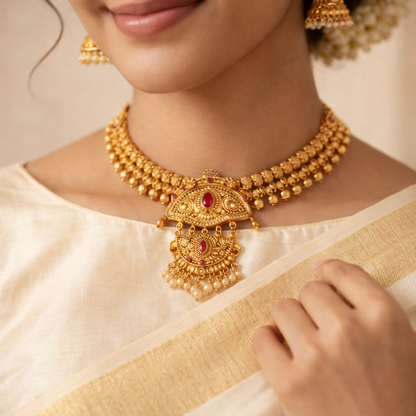 Antique Gold Plated Ruby Stone Necklace set