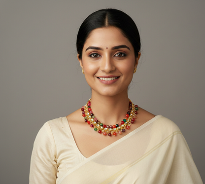 Gold Plated Multi Stone Necklace Set