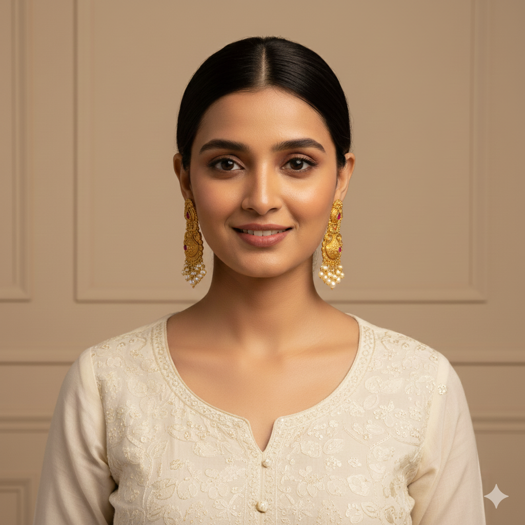 Gold Plated temple ruby lates design with pearl earring