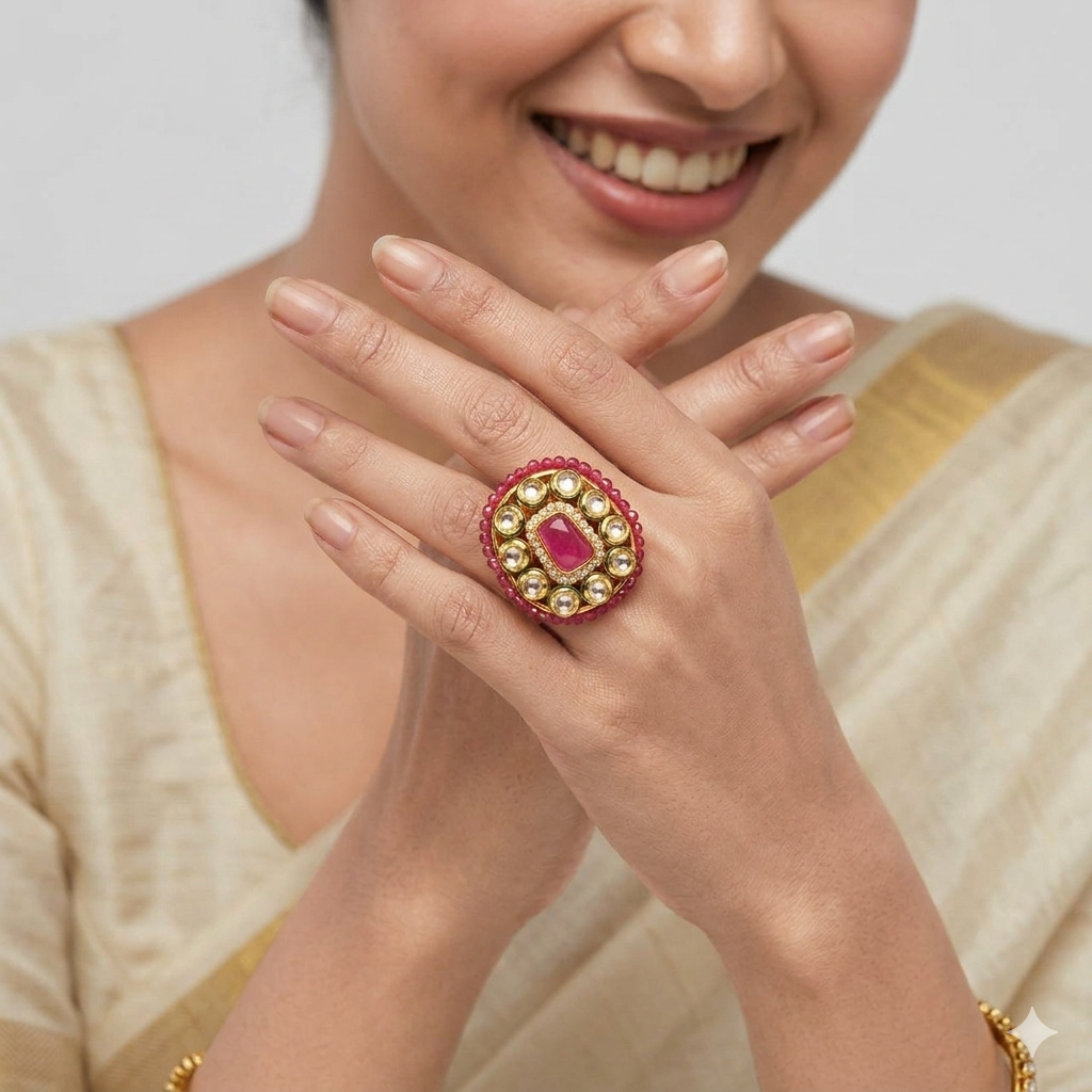 Pink Stone Gold Plated Kundan Earring
