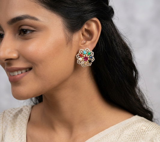 Navrattan Gold Plated Stud
