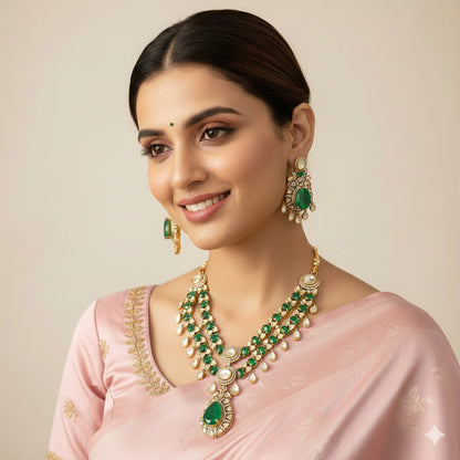 Emerald Gold Plated Necklace Set