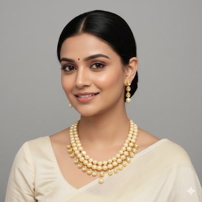 Kundan With Off White Pearl Necklace Set