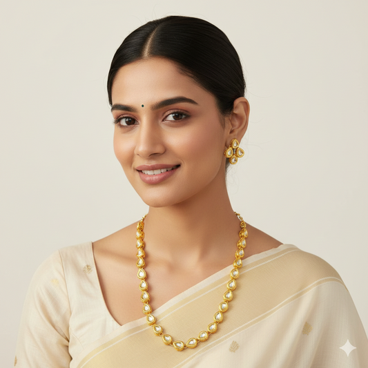 Kundan Gold Plated Long Necklace Set  Latest Design