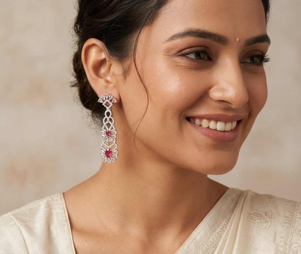 Ruby Silver Plated Earring