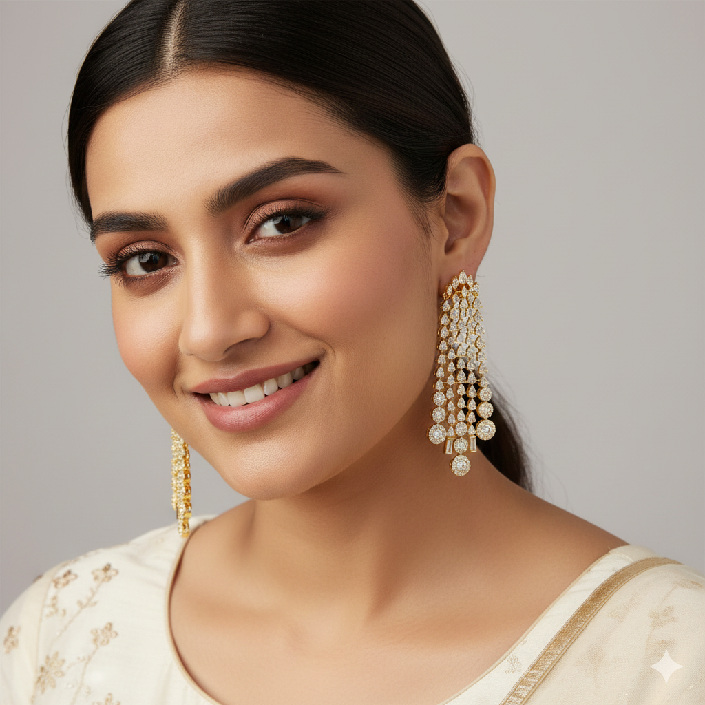 A.D Gold Plated Long Dangler Earring