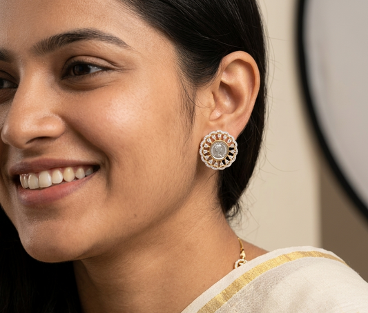 Gini Gold Plated Round Shape Floral Design Stud