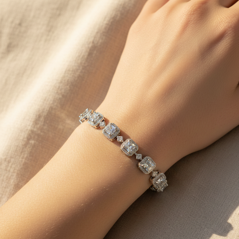 Square A.D Silver Plated Bracelet