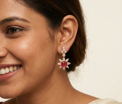 Ruby Gold Plated  A.D Earring