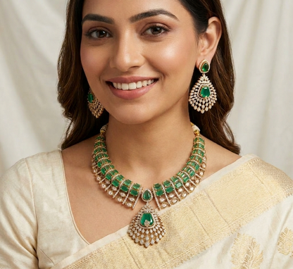 Emerald Kundan Victorian Style Necklace Set