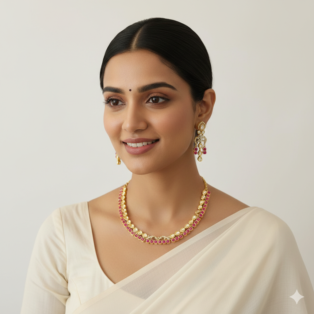 Kundan Polki victorian polish Ruby sleek Necklace Set