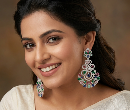 Multi Color Diamond Silver Plated Earring