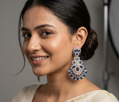 Blue Stone A.D Siver Plated Big Earring