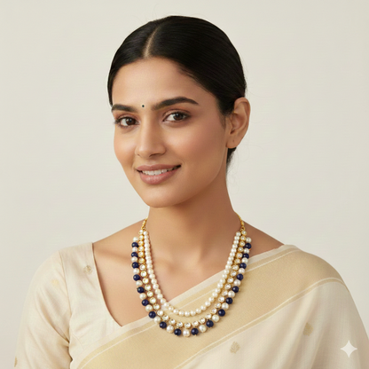 BLUE & WHITE PEARL WITH KUNDAN NECKLACE SET FOR WOMEN