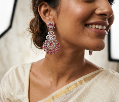Pink Stone A.D Silver Plated Earring