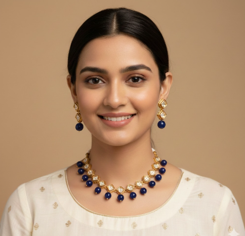 kundan  gold plated with blue stone necklace set
