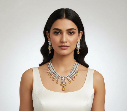Yellow Opal Diamond Classic Necklace Set