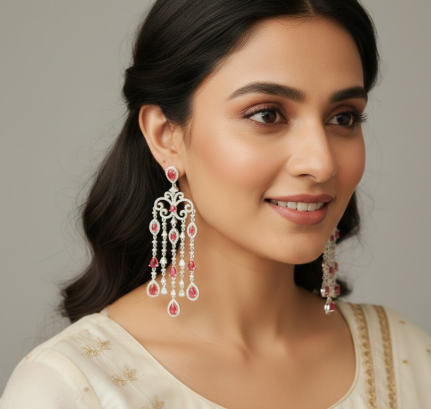 Ruby A.D Silver Plated Long Classic Dangler Earring