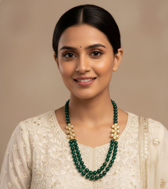 DOUBLE LAYER EMERALD NECKLACE SET