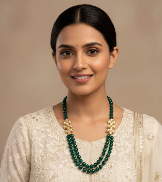 DOUBLE LAYER EMERALD NECKLACE SET