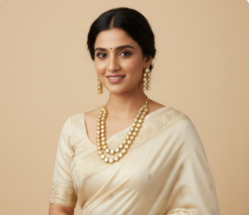 Double Line Kundan Long Necklace Set