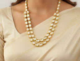 Double Line Kundan Long Necklace Set