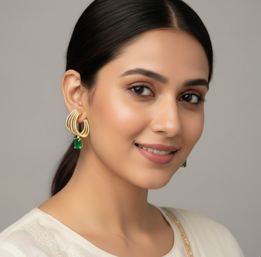 Gold Plated A.D Emerald Latest Design Stud