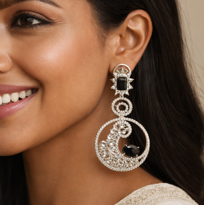 A.D Black Diamond Sliver Plated Earring