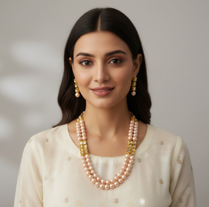Kundan Pearl Pink Necklace