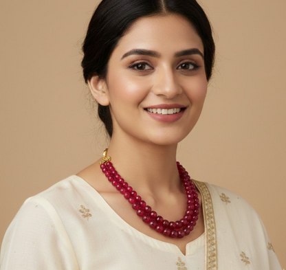 Ruby Pearl Necklace Set