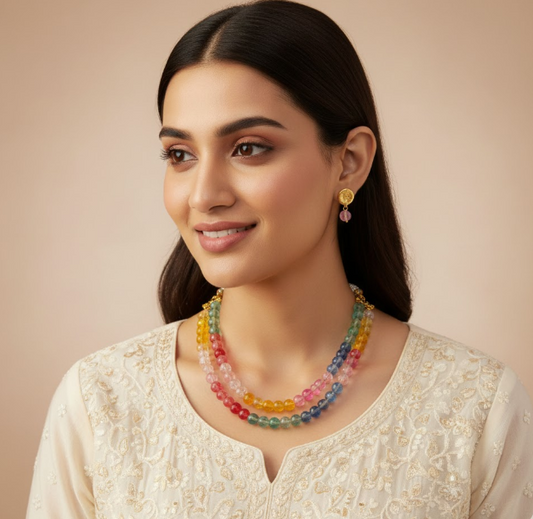 MULTI COLOUR DOUBLE LAYER NECKLACE SET