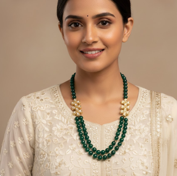 DOUBLE LAYER EMERALD NECKLACE SET