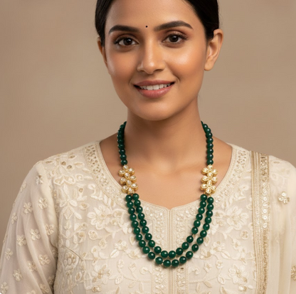 DOUBLE LAYER EMERALD NECKLACE SET
